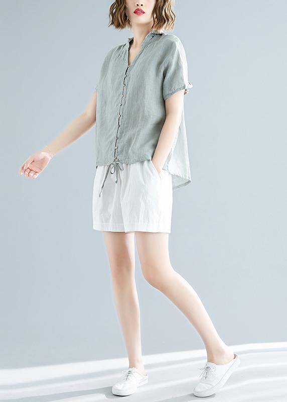 Modern Hooded Linen Shirts Fitted Sewing Light Green Dresses Top Summer