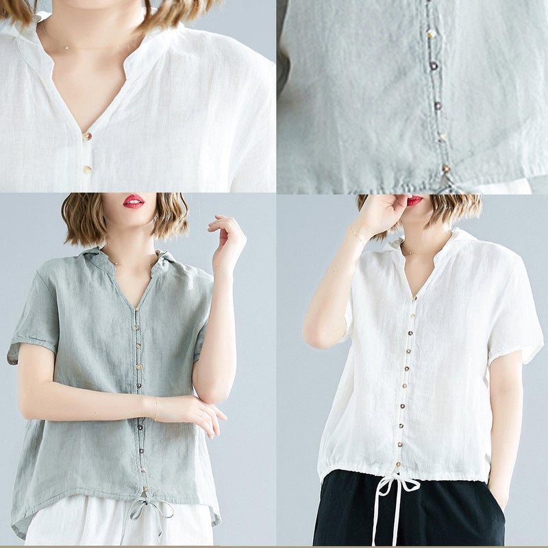 Modern Hooded Linen Shirts Fitted Sewing Light Green Dresses Top Summer