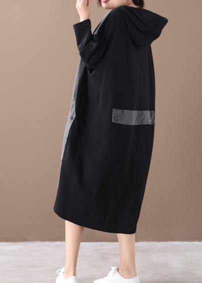 Modern Hooded Patchwork Spring Dress Work Gray Maxi Dresses