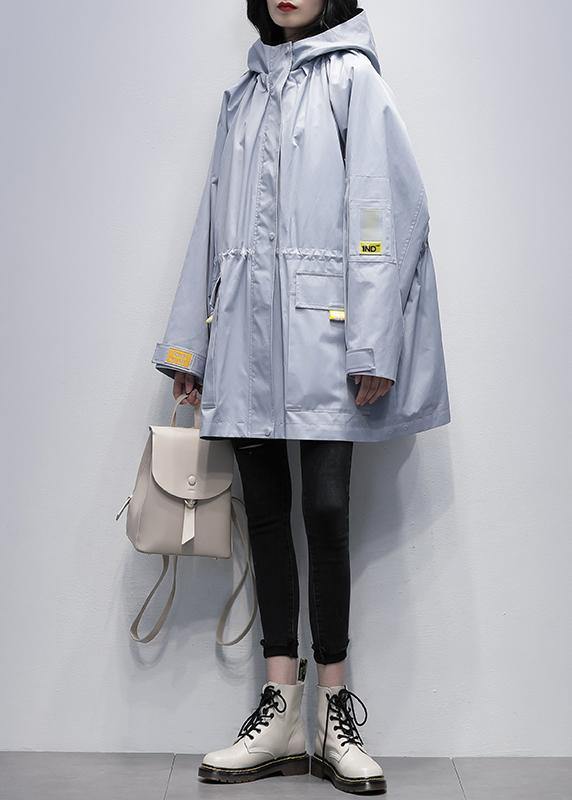 Modern Hooded Cinched Trench Coat Gray Blue Coats