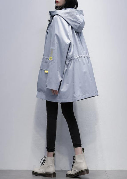 Modern Hooded Cinched Trench Coat Gray Blue Coats