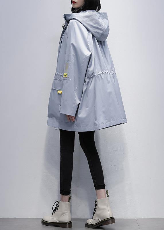 Modern Hooded Cinched Trench Coat Gray Blue Coats