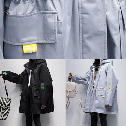 Modern Hooded Cinched Trench Coat Gray Blue Coats
