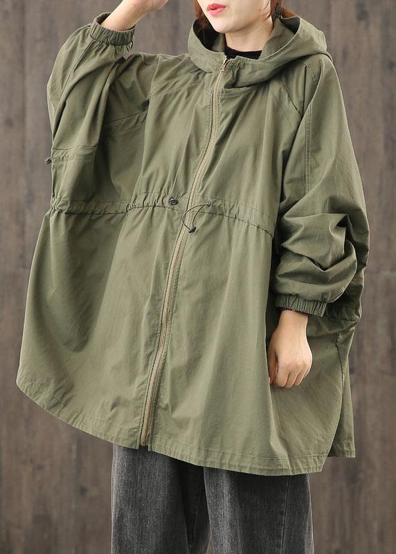 Modern Hooded Zippered Clothes for Shape Army Green Coats Outwear