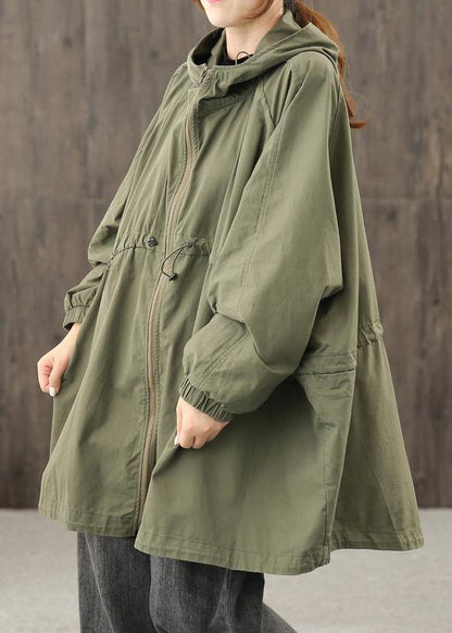Modern Hooded Zippered Clothes for Shape Army Green Coats Outwear