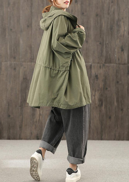 Modern Hooded Zippered Clothes for Shape Army Green Coats Outwear