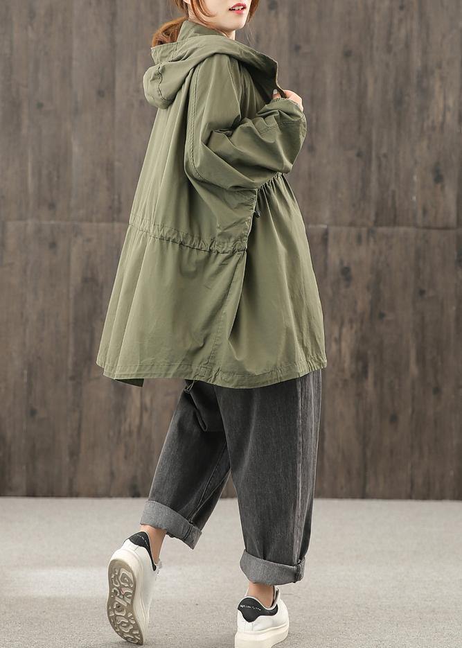 Modern Hooded Zippered Clothes for Shape Army Green Coats Outwear