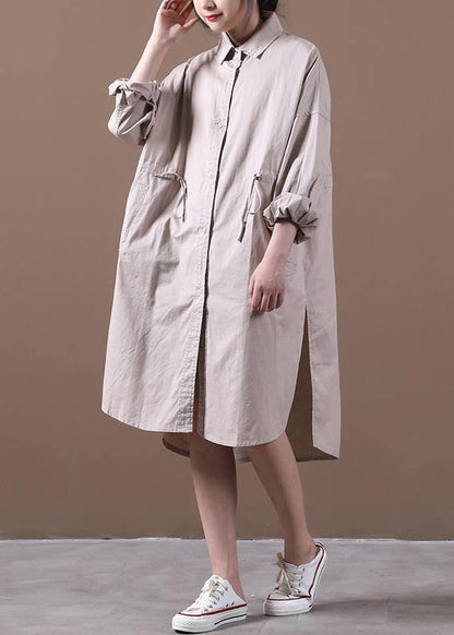 Modern Khaki Robes Lapel Drawstring Spring Dresses