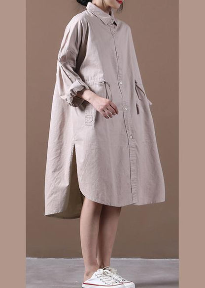 Modern Khaki Robes Lapel Drawstring Spring Dresses