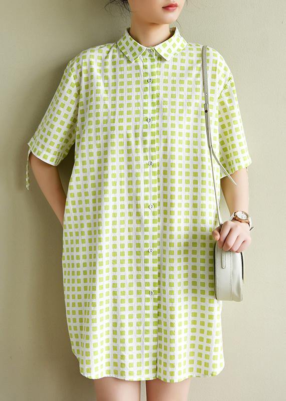 Modern Lapel Button Down Wardrobes Sewing Navy Plaid Dresse
