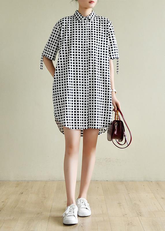 Modern Lapel Button Down Wardrobes Sewing Navy Plaid Dresse