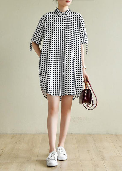 Modern Lapel Button Down Wardrobes Sewing Navy Plaid Dresse