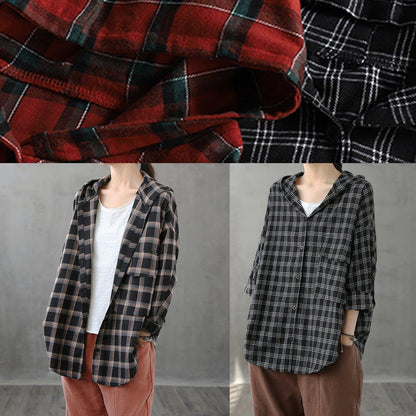 Modern Lapel Button Down Fall Tunic Christmas Gifts Red Plaid Shirt