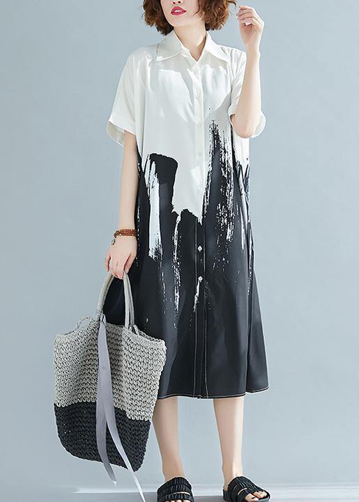 Modern Lapel Cotton Clothes for Work Outfits White Polka Dots Dress