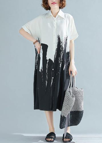 Modern Lapel Cotton Clothes for Work Outfits White Polka Dots Dress