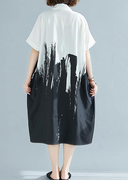 Modern Lapel Cotton Clothes for Work Outfits White Polka Dots Dress