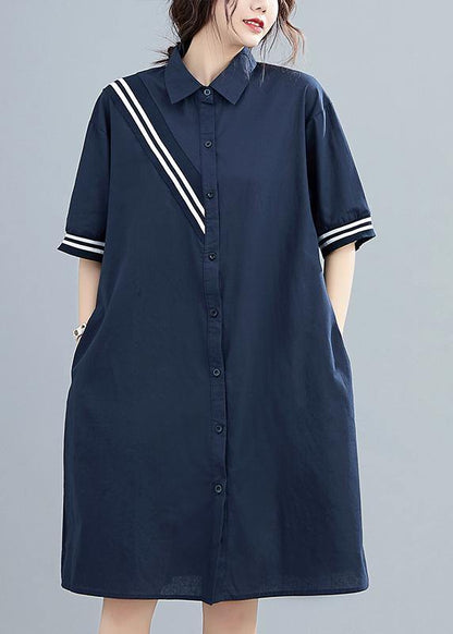 Modern Lapel Cotton Summer Dresses Ideas Navy Dress