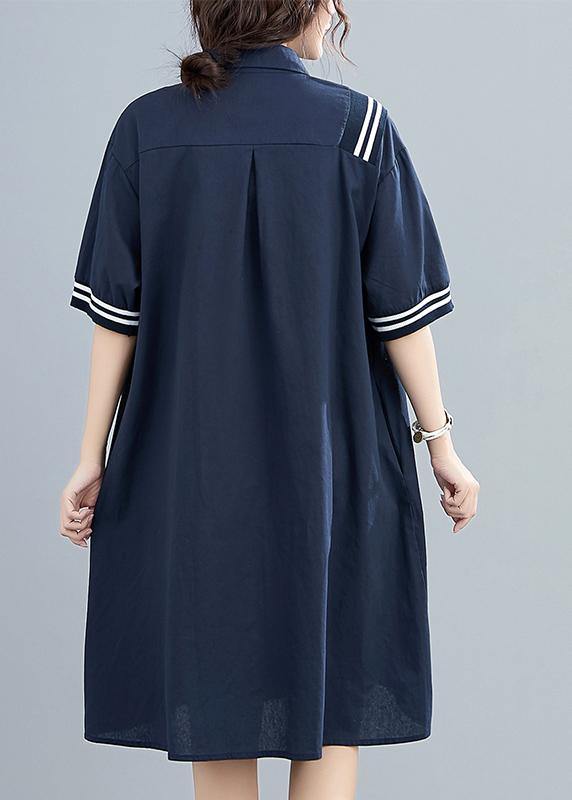 Modern Lapel Cotton Summer Dresses Ideas Navy Dress