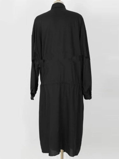 Modern Lapel Asymmetric Cotton Tunic Pattern White Long Shirt Dresses