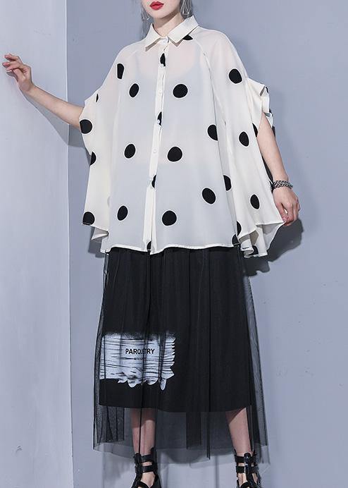 Modern Lapel Chiffon Tops Life Beige Dotted Summer Tops