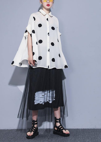 Modern Lapel Chiffon Tops Life Beige Dotted Summer Tops