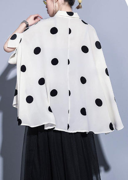Modern Lapel Chiffon Tops Life Beige Dotted Summer Tops