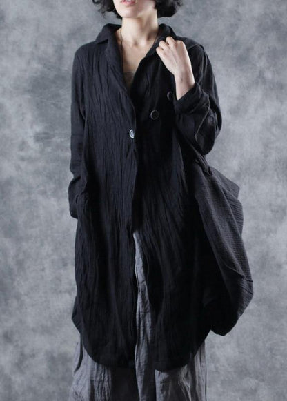Modern Lapel Collar Linen Clothes Ideas Black Outwear Long Sleeve