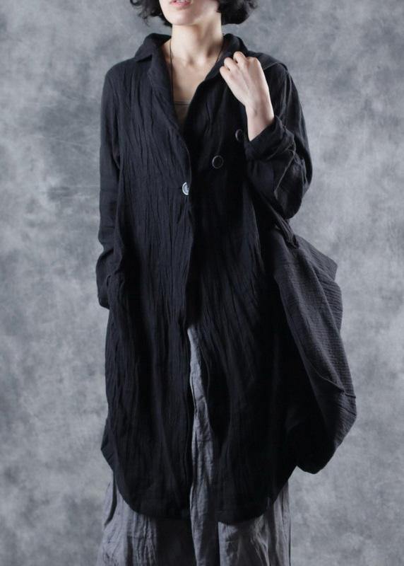 Modern Lapel Collar Linen Clothes Ideas Black Outwear Long Sleeve
