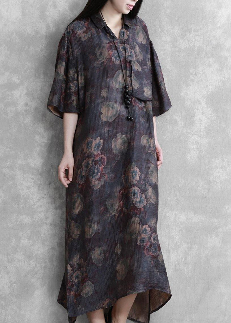 Modern Lapel Half Sleeve Summer Tunic Sleeve Purple Print Traveling Dresses