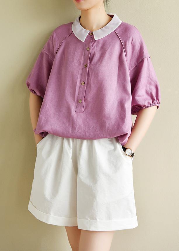 Modern Light Purple Clothes for Lapel Half Sleeve Silhouette Summer Shirts