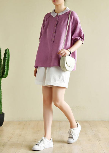Modern Light Purple Clothes for Lapel Half Sleeve Silhouette Summer Shirts