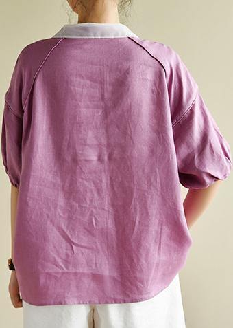 Modern Light Purple Clothes for Lapel Half Sleeve Silhouette Summer Shirts