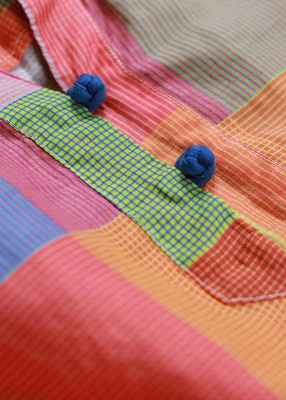Modern Linen Blouse Sweet Colored Plaid Linen T-shirt