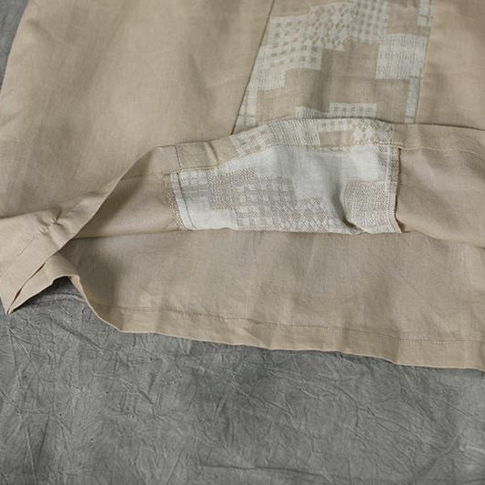 Modern Linen Cotton Robes Long Sleeve Loose Beige Autumn Dress