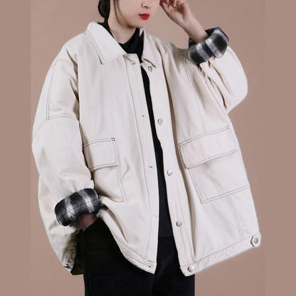 Modern Nude Tunic Coat Photography Lapel Button Down Spring Outwear