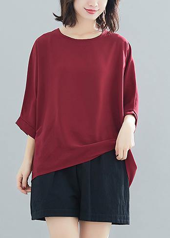 Modern O Neck Batwing Sleeve Chiffon for Boutique Wardrobes Burgundy Love Tops Summer