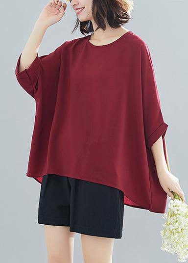Modern O Neck Batwing Sleeve Chiffon for Boutique Wardrobes Burgundy Love Tops Summer