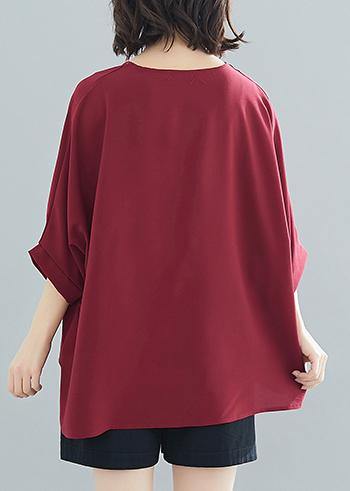 Modern O Neck Batwing Sleeve Chiffon for Boutique Wardrobes Burgundy Love Tops Summer