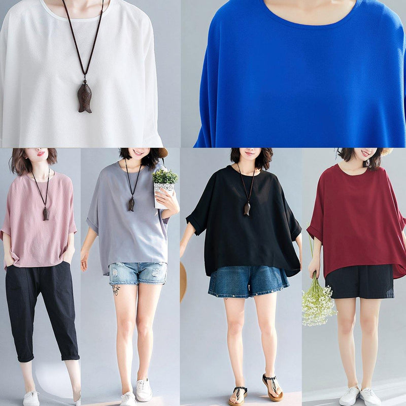 Modern O Neck Batwing Sleeve Chiffon for Boutique Wardrobes Burgundy Love Tops Summer
