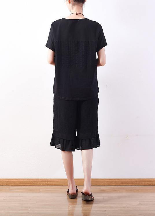Modern O Neck Batwing Sleeve Cotton Tunic Sewing Black Shirt