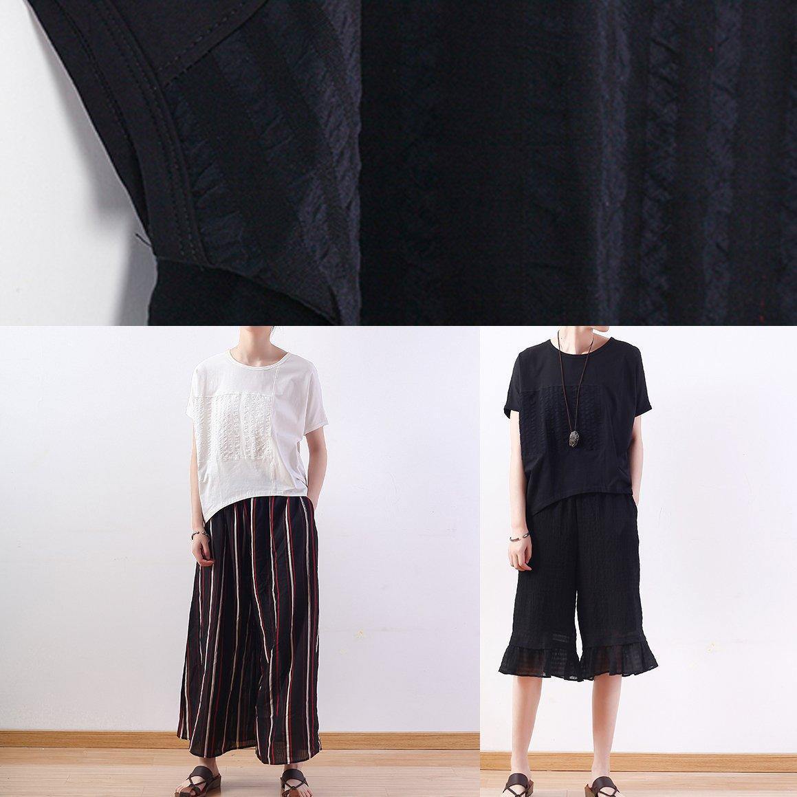 Modern O Neck Batwing Sleeve Cotton Tunic Sewing Black Shirt