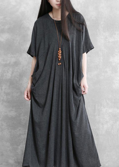 Modern O Neck Asymmetric Summer Robes Runway Dark Gray Dresses