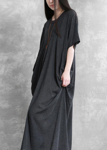Modern O Neck Asymmetric Summer Robes Runway Dark Gray Dresses
