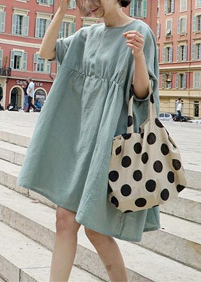 Modern O Neck Baggy Cotton Quilting Clothes Shirts Light Green Dress