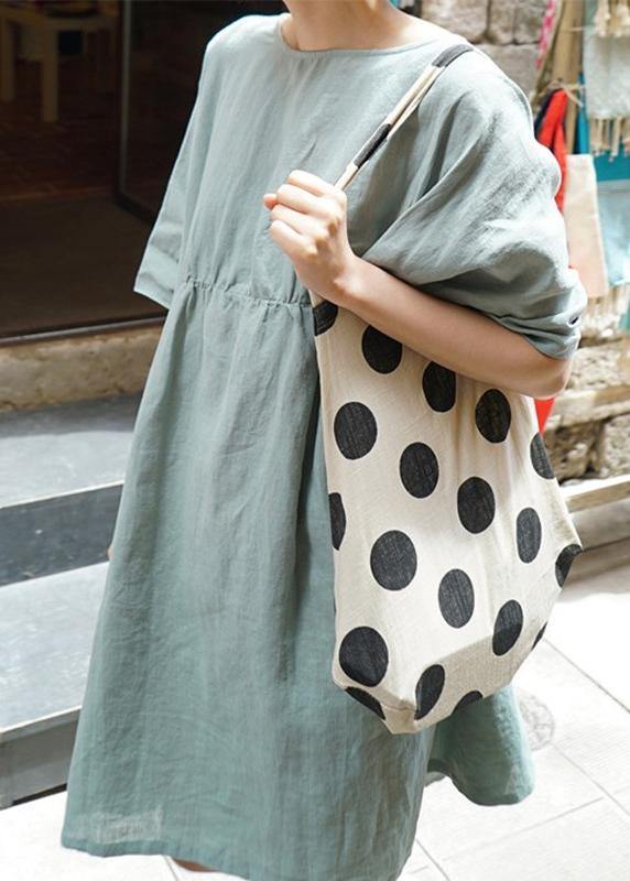 Modern O Neck Baggy Cotton Quilting Clothes Shirts Light Green Dress
