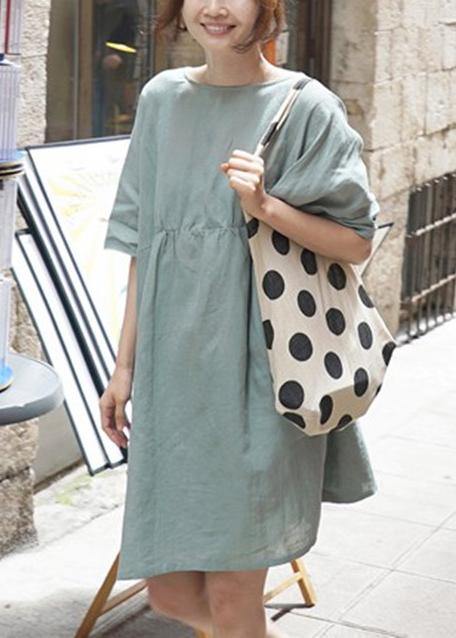Modern O Neck Baggy Cotton Quilting Clothes Shirts Light Green Dress