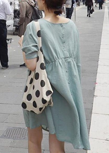 Modern O Neck Baggy Cotton Quilting Clothes Shirts Light Green Dress