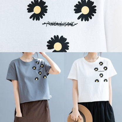 Modern O Neck Clothes for Design Gray Daisy Print Shirt