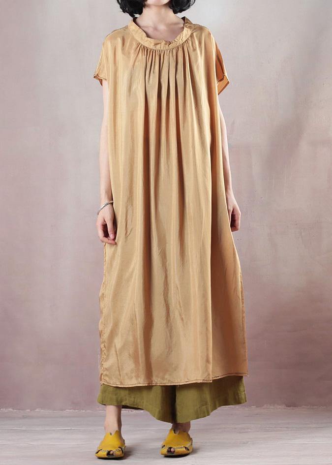 Modern O Neck Cotton Summer Clothes for Photography Light Yellow Maxi Dresses
