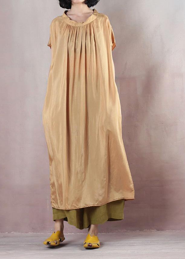 Modern O Neck Cotton Summer Clothes for Photography Light Yellow Maxi Dresses